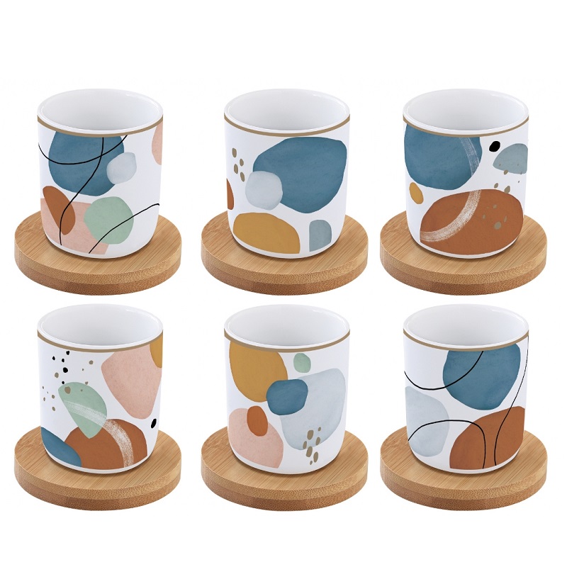 Coffret 6 tasses a cafe en porcelaine sous tasses en bambou shapes - easylife