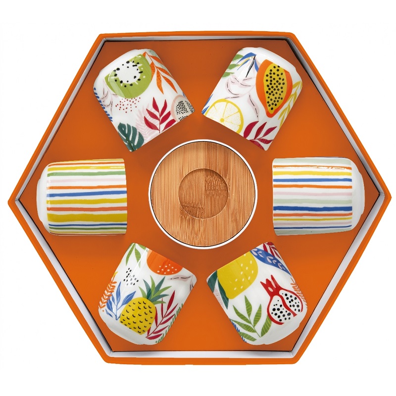 Coffret 6 tasses a cafe en porcelaine sous tasses en bois tutti frutti - easylife