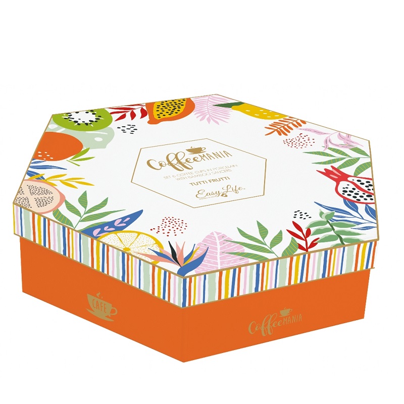 Coffret 6 tasses a cafe en porcelaine sous tasses en bois tutti frutti - easylife