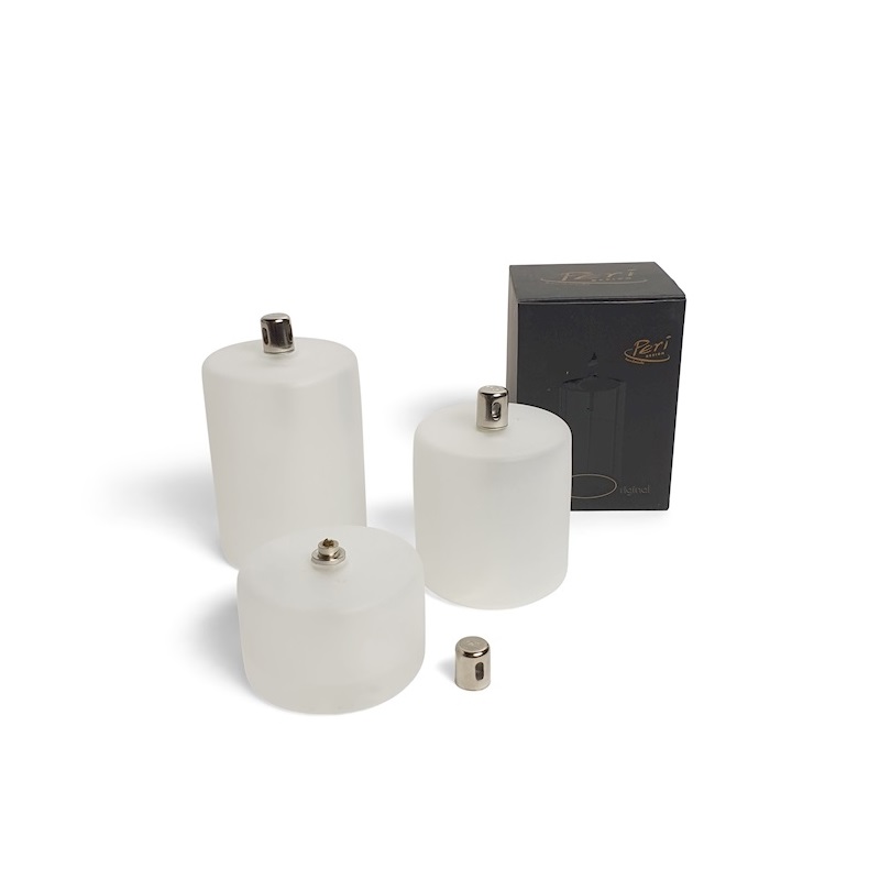 Lampe a huile cylindrique en verre givre moyen modele dimensions 8,5 x 8 cm - peri glass