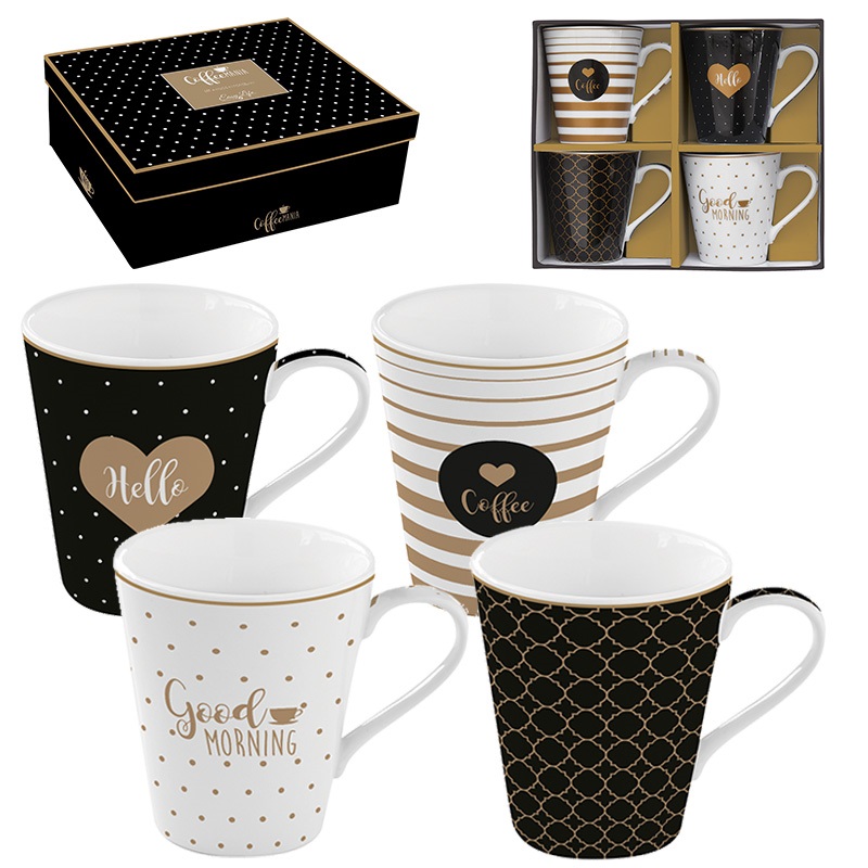 Coffret 4 mugs en porcelaine 300 ml coffee mania good morning - easylife