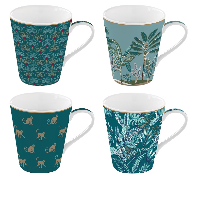 Coffret 4 mugs en porcelaine 300 ml coffee mania jungle - easylife