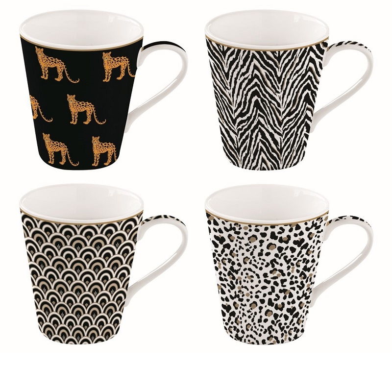 Coffret 4 mugs en porcelaine 300 ml coffee mania savane - easylife