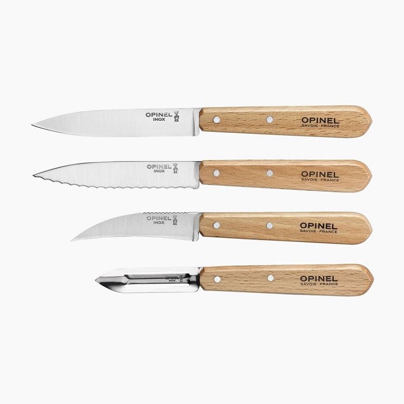 Coffret 4 pieces les essentiels hetre couteaux et eplucheur - opinel 