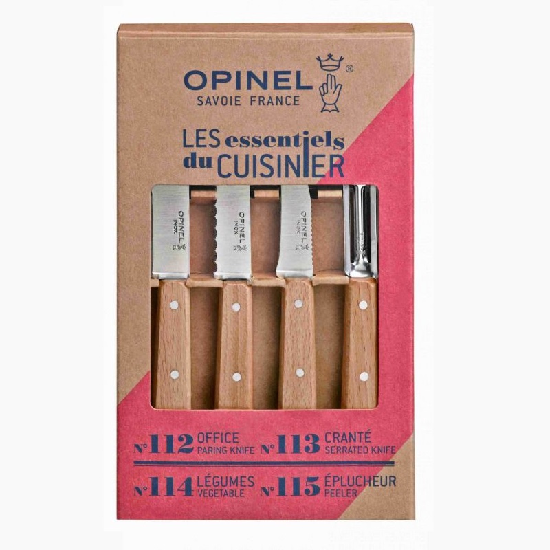 Coffret 4 pieces les essentiels hetre couteaux et eplucheur - opinel 