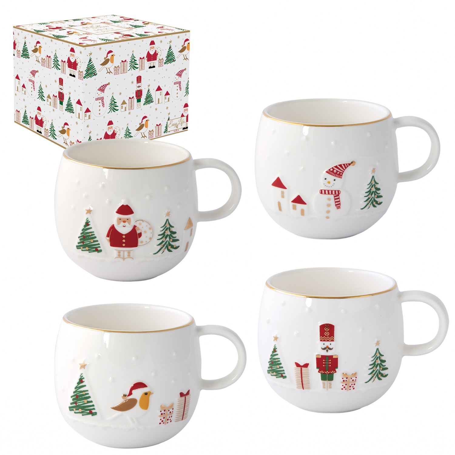 Let it snow mug en porcelaine design en boite cadeau 400ml modèle aléatoire vendu à l'unité - easylife