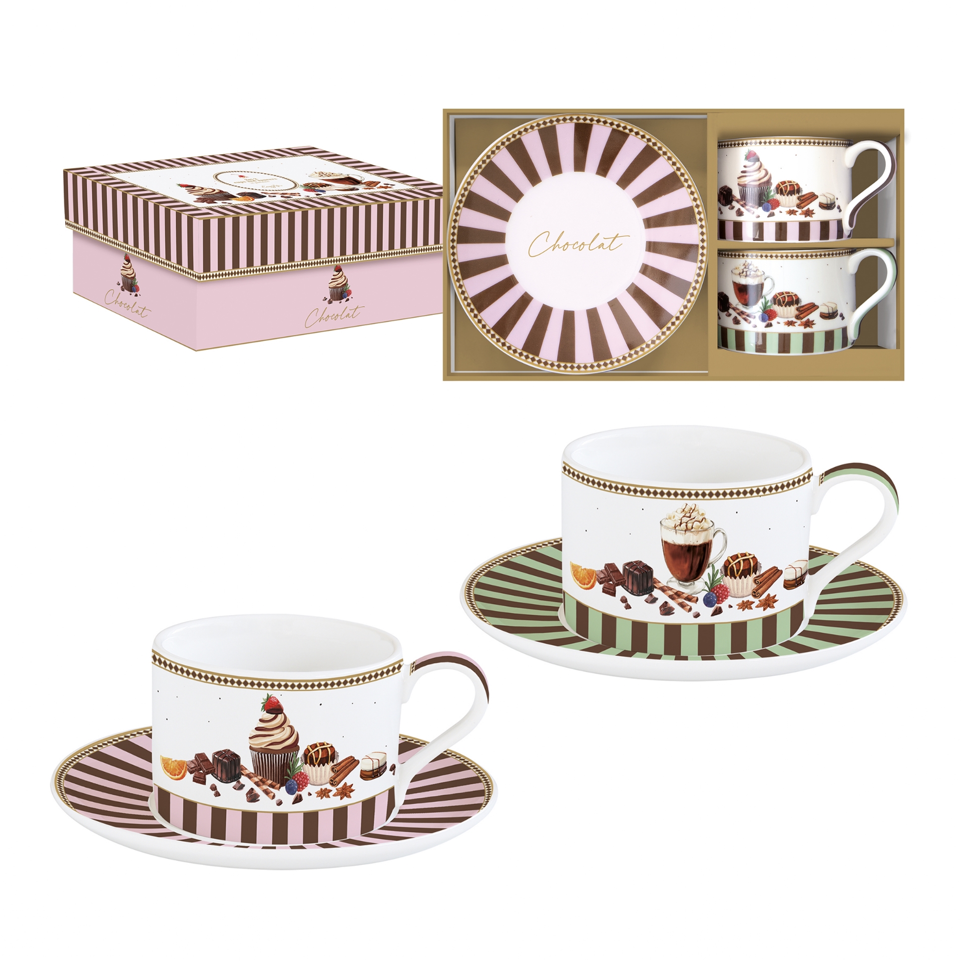 Sweet moments, coffret cadeau 2 tasses à thé en porcelaine 24 cl - easylife