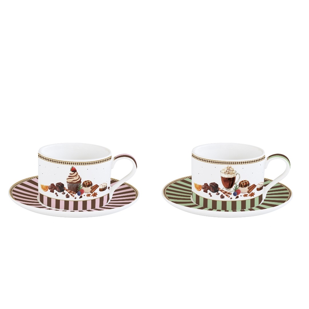 Sweet moments, coffret cadeau 2 tasses à thé en porcelaine 24 cl - easylife