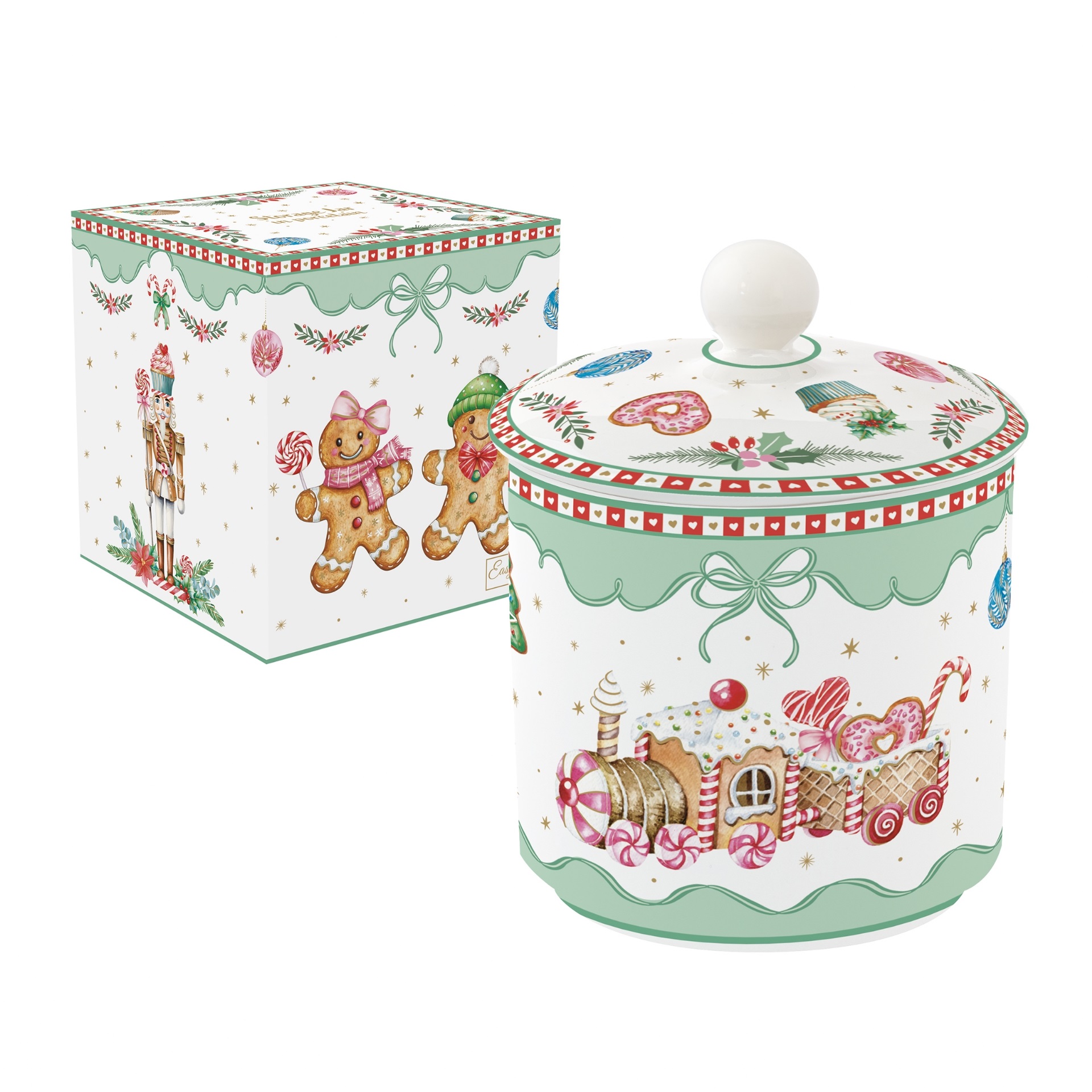Sweet christmas, pot à biscuits secs en porcelaine avec couvercle ø10,5 cm x 13 h cm - easylife