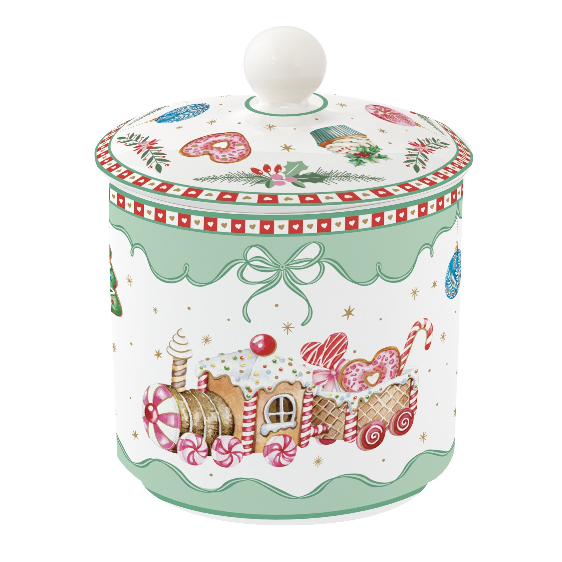 Sweet christmas, pot à biscuits secs en porcelaine avec couvercle ø10,5 cm x 13 h cm - easylife