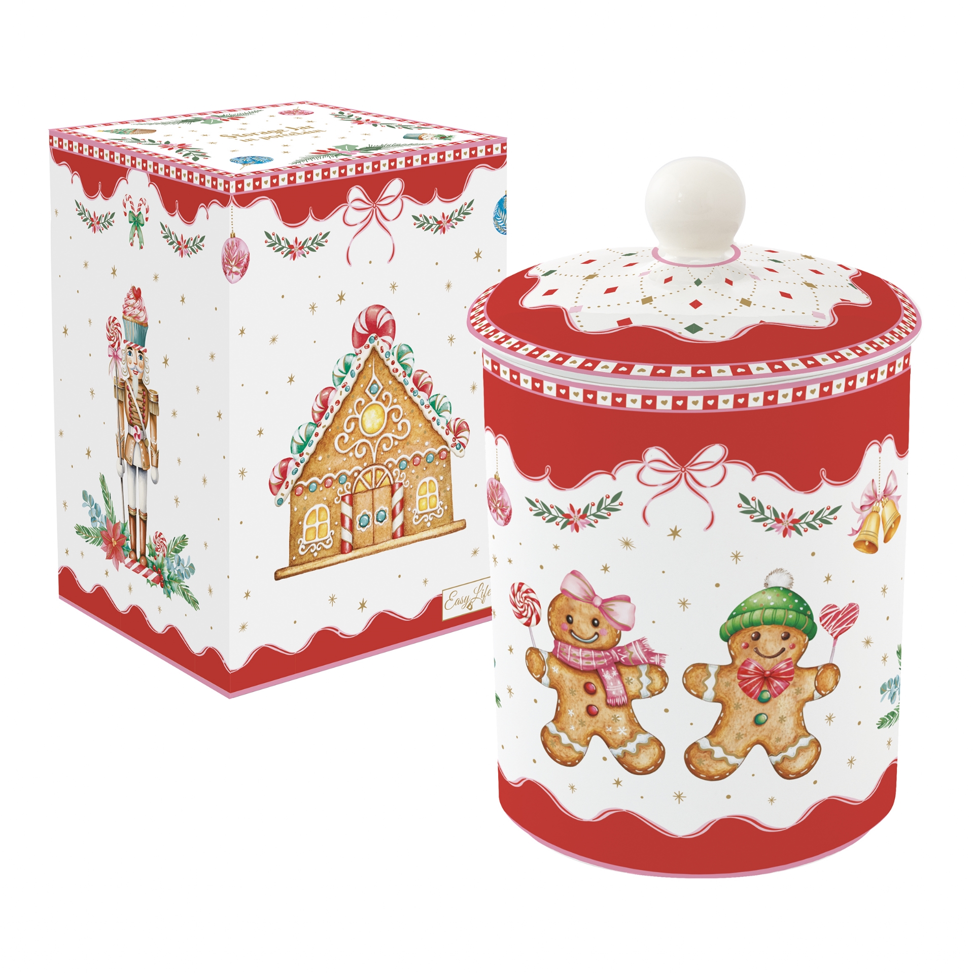 Sweet christmas, pot à biscuits secs en porcelaine avec couvercle ø11 cm x 18h cm - easylife
