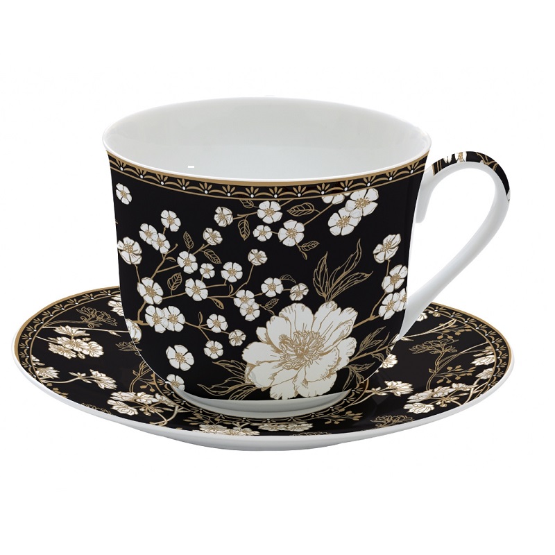 Coffret tasse dejeuner en porcelaine fine art deco flowers 40 cl - easylife
