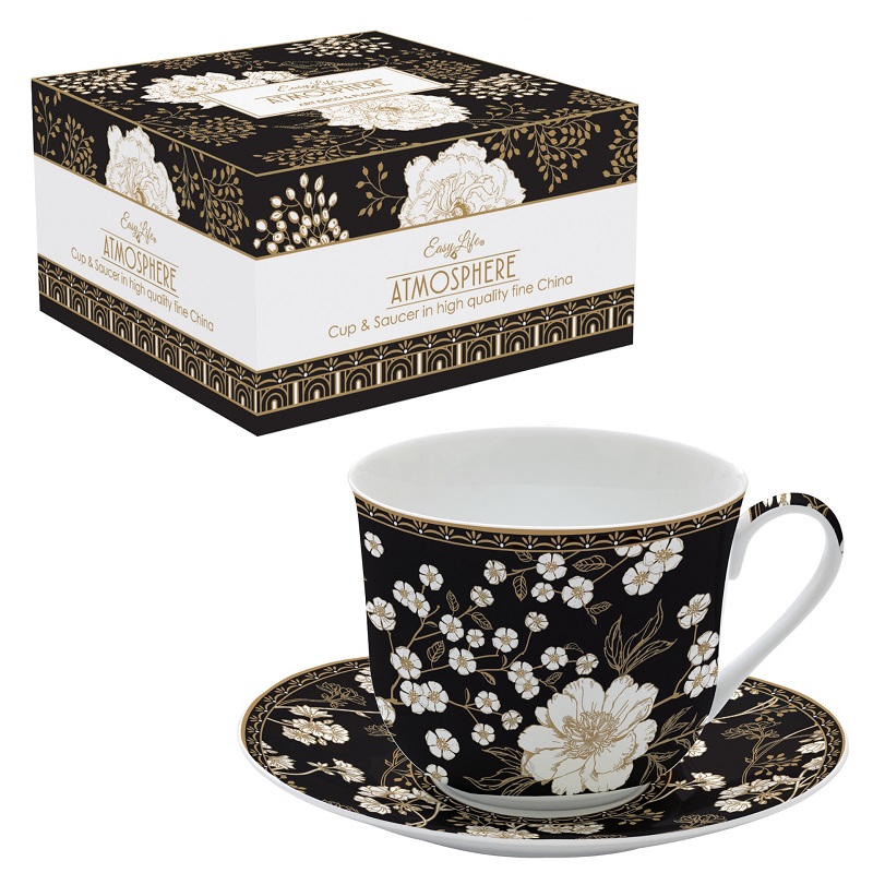 Coffret tasse dejeuner en porcelaine fine art deco flowers 40 cl - easylife