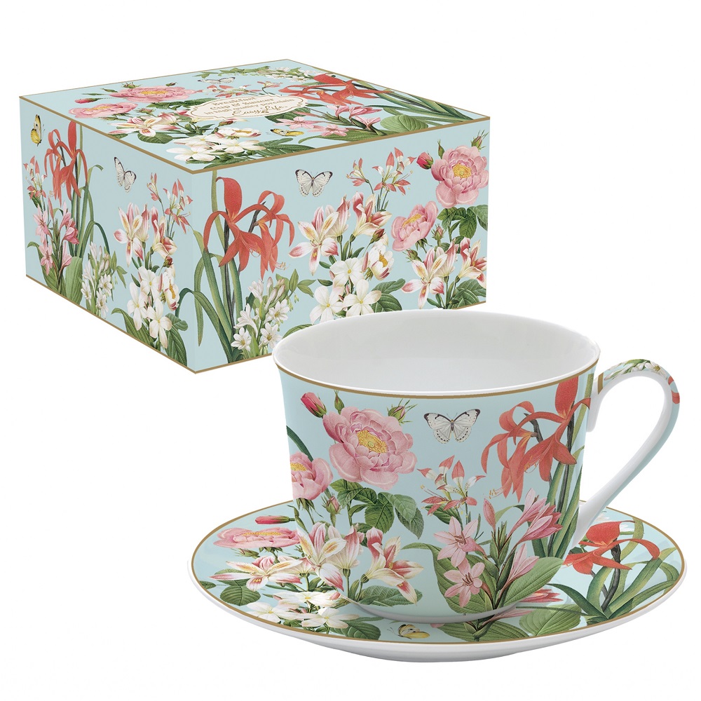 Coffret tasse dejeuner en porcelaine fine botanic garden 40 cl - easylife