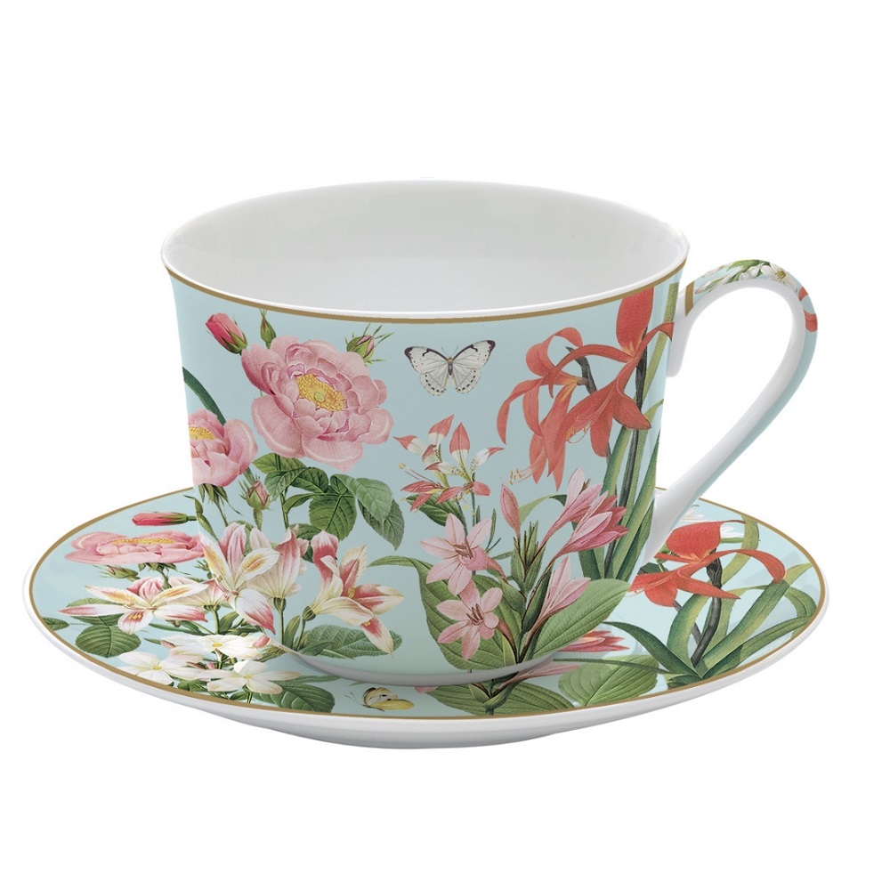 Coffret tasse dejeuner en porcelaine fine botanic garden 40 cl - easylife