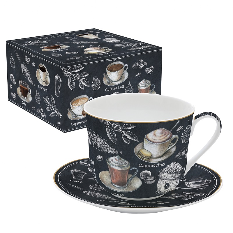 Coffret tasse dejeuner en porcelaine fine barista 40 cl - easylife