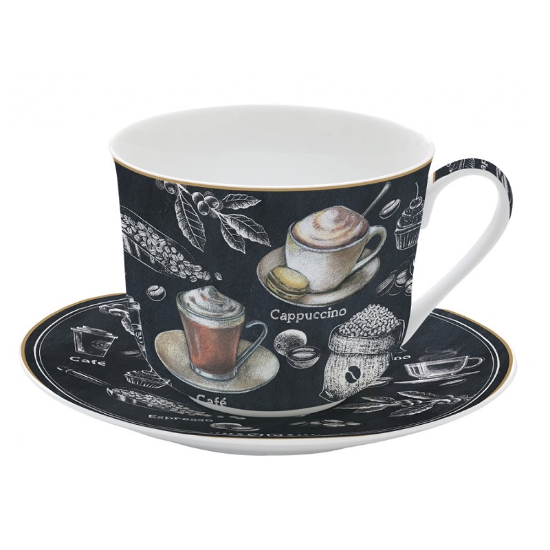 Coffret tasse dejeuner en porcelaine fine barista 40 cl - easylife