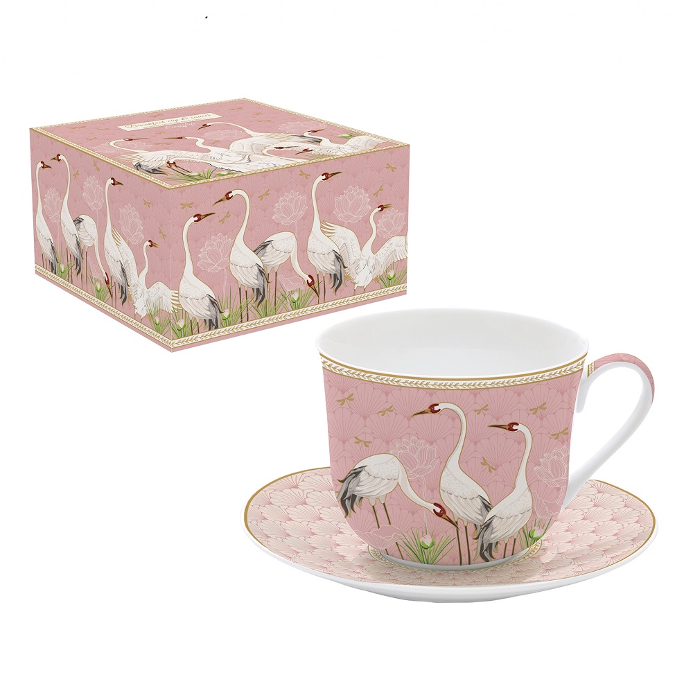 Coffret tasse dejeuner en porcelaine fine dancing herons 40 cl - easylife