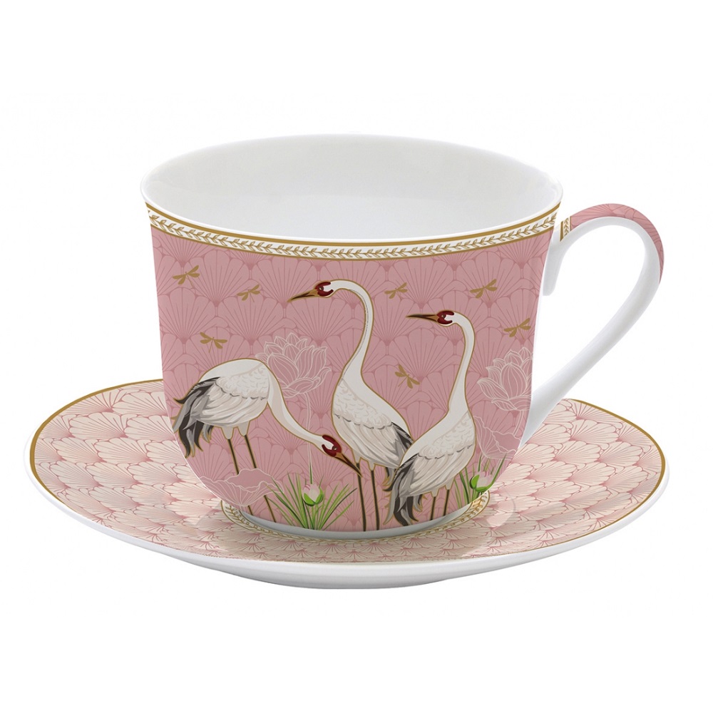 Coffret tasse dejeuner en porcelaine fine dancing herons 40 cl - easylife