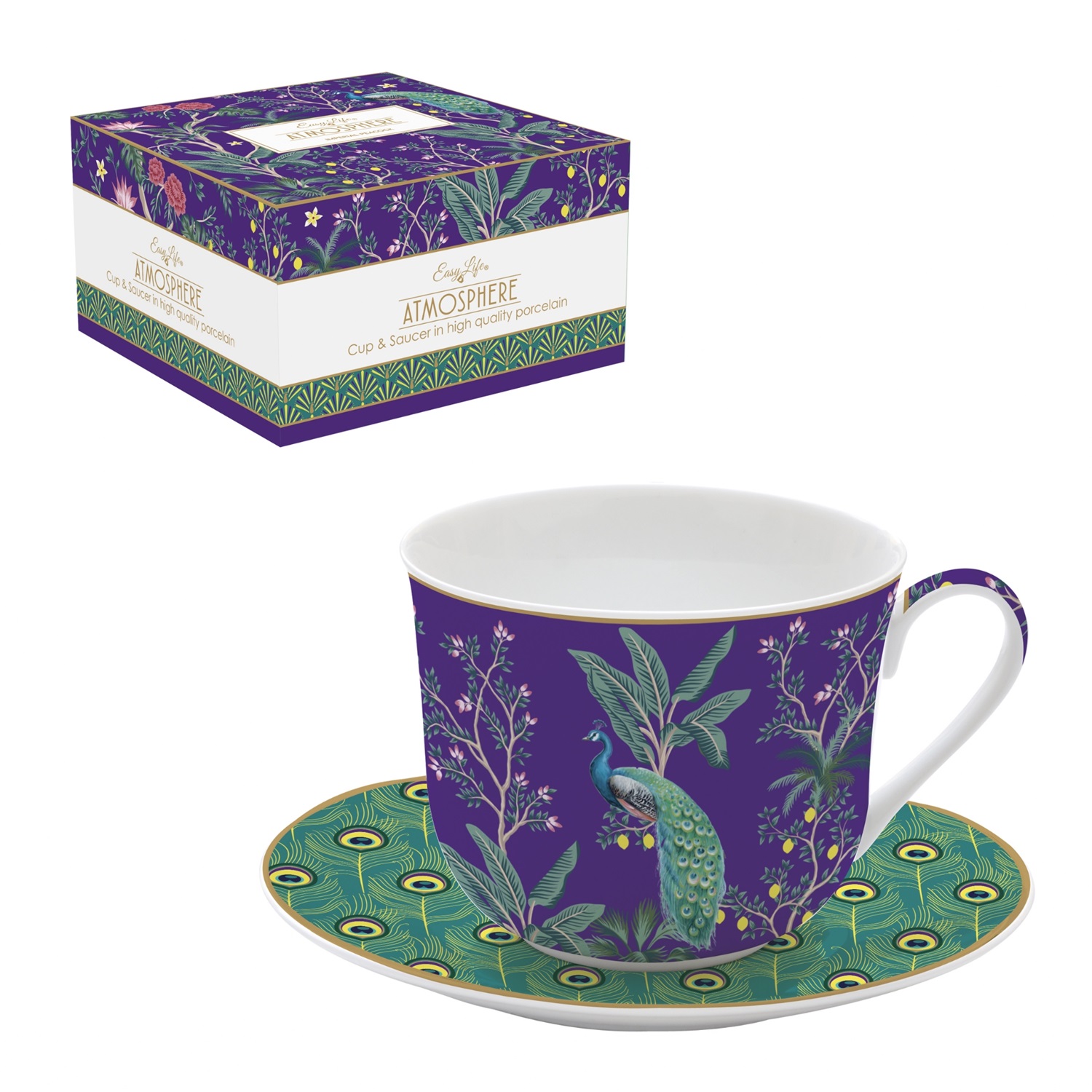 Impérial peacock - coffret cadeau tasse déjeuner en porcelaine 40cl - easylife