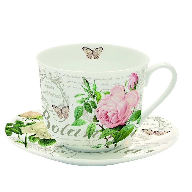 Coffret tasse dejeuner en porcelaine fine jardin botanique 40 cl - easylife