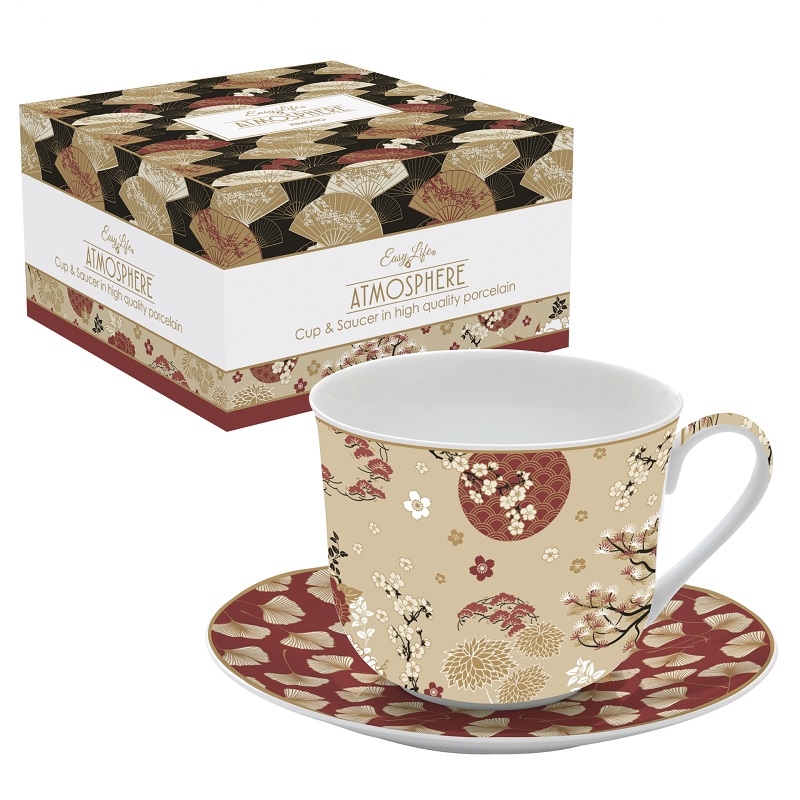 Coffret tasse dejeuner en porcelaine fine kimono 40 cl - easylife