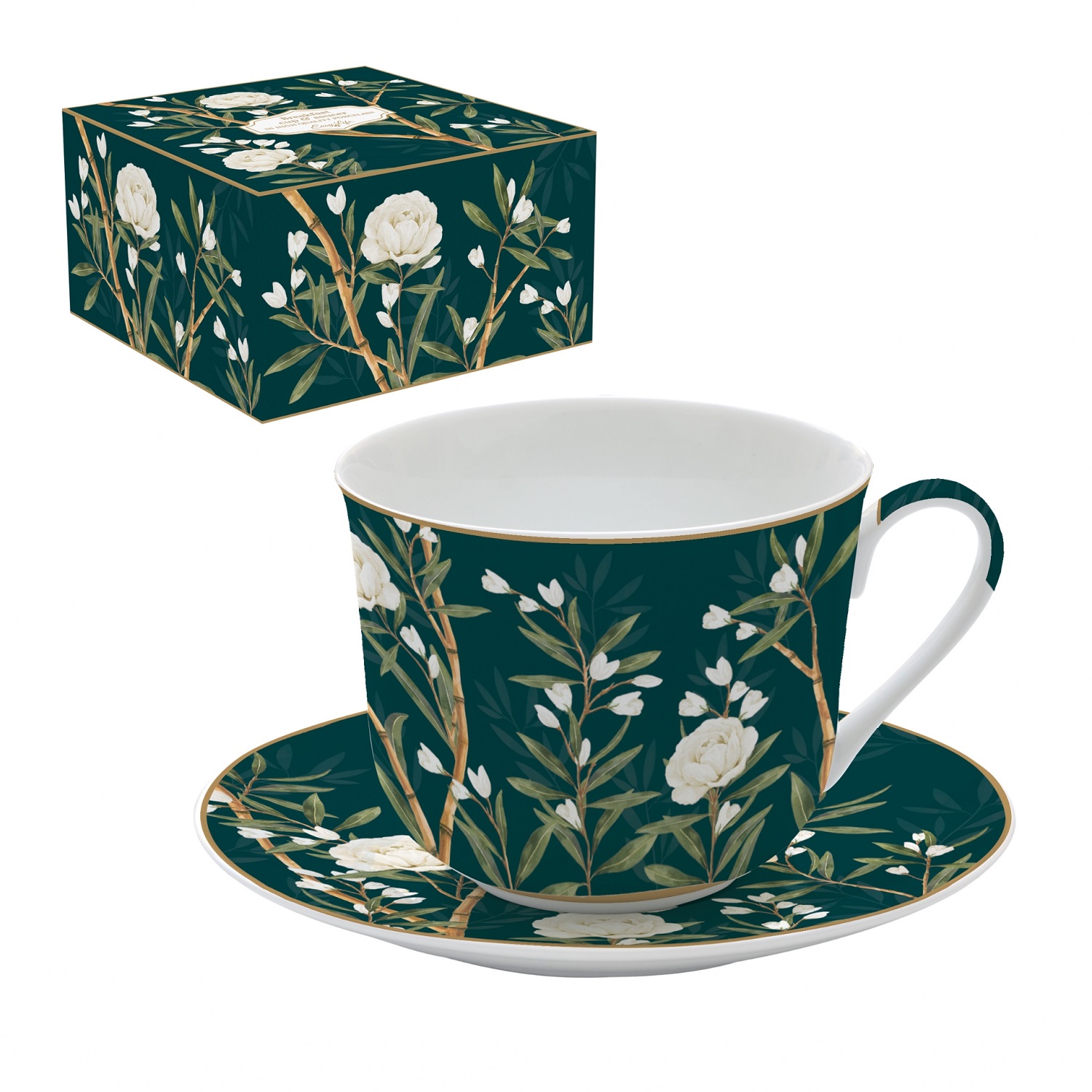 Coffret tasse déjeuner en porcelaine en boite cadeau 40 cl royal pivoine - easylife