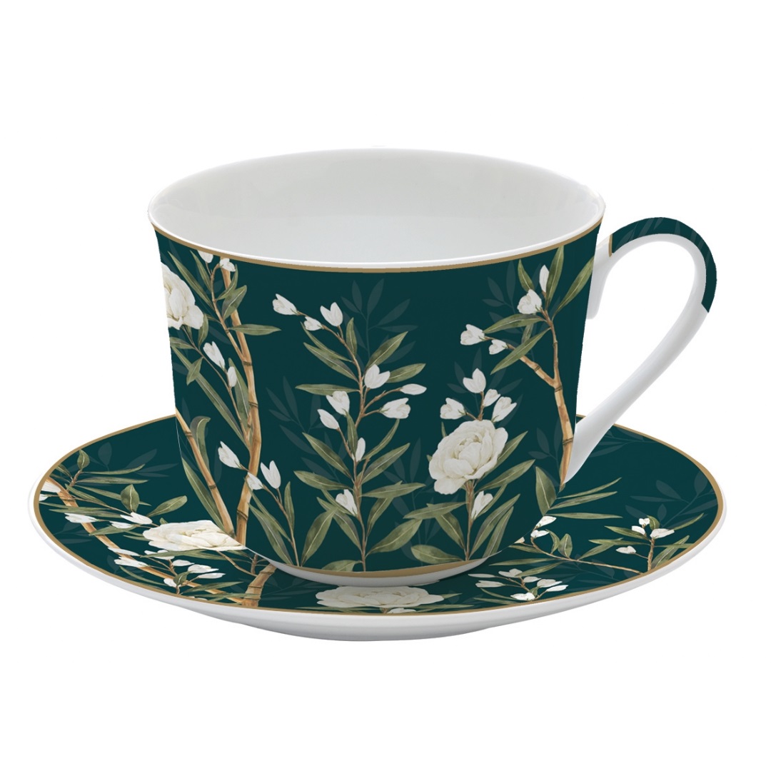 Coffret tasse déjeuner en porcelaine en boite cadeau 40 cl royal pivoine - easylife