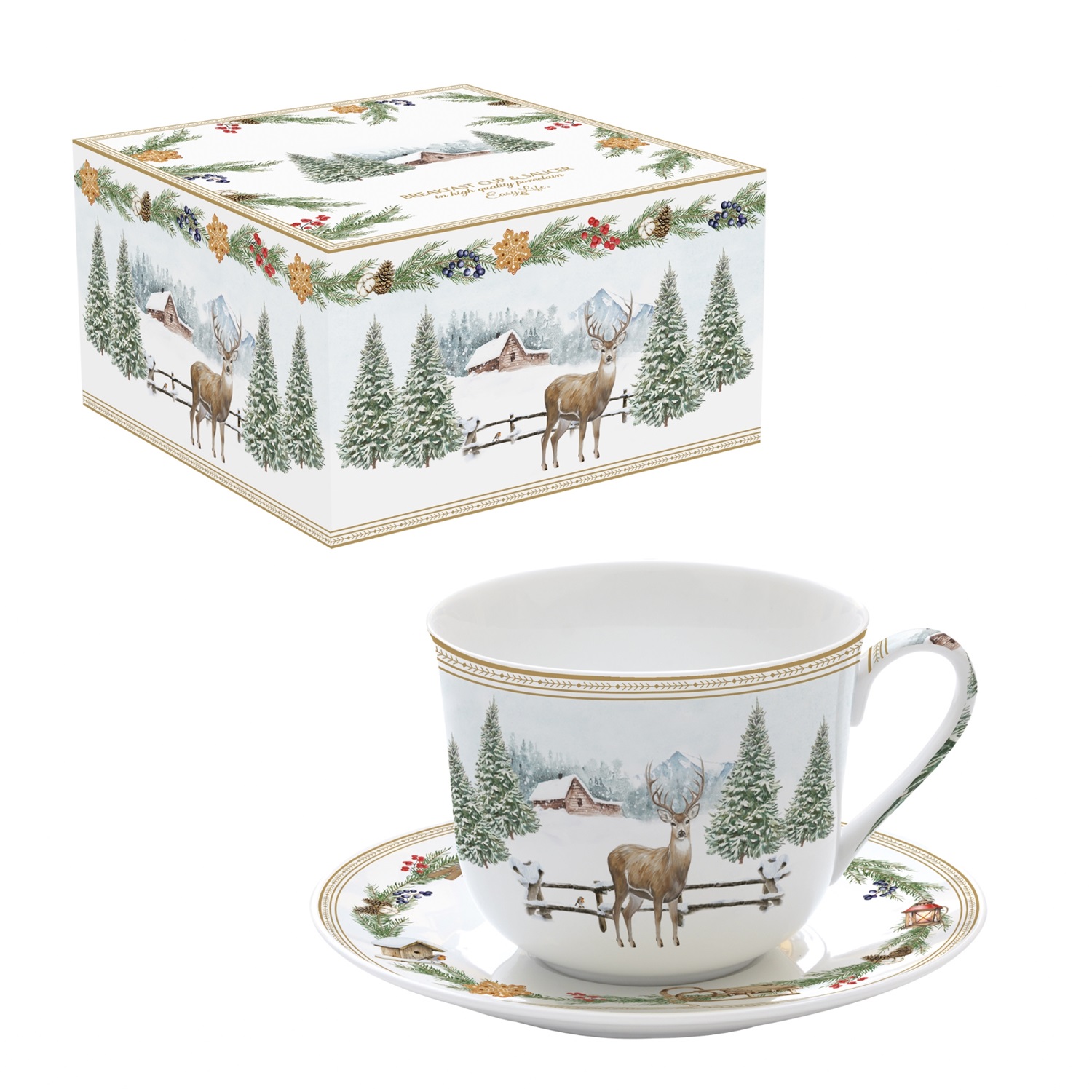 White forest - coffret cadeau tasse déjeuner en porcelaine 40cl - easylife