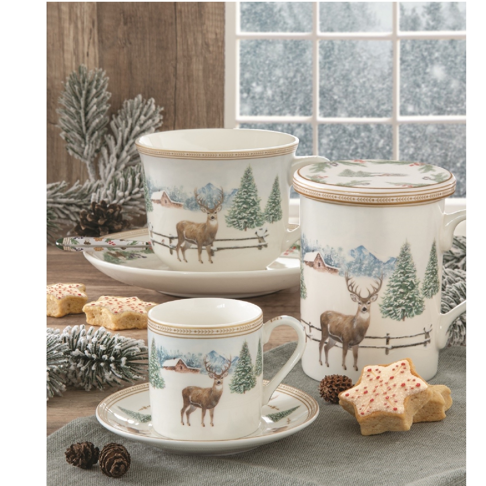 White forest - coffret cadeau tasse déjeuner en porcelaine 40cl - easylife
