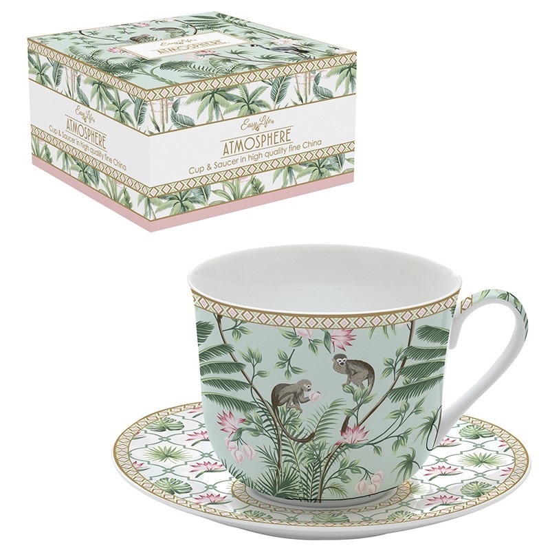 Coffret tasse déjeuner en porcelaine en boite cadeau 40 cl wild tropical - easylife