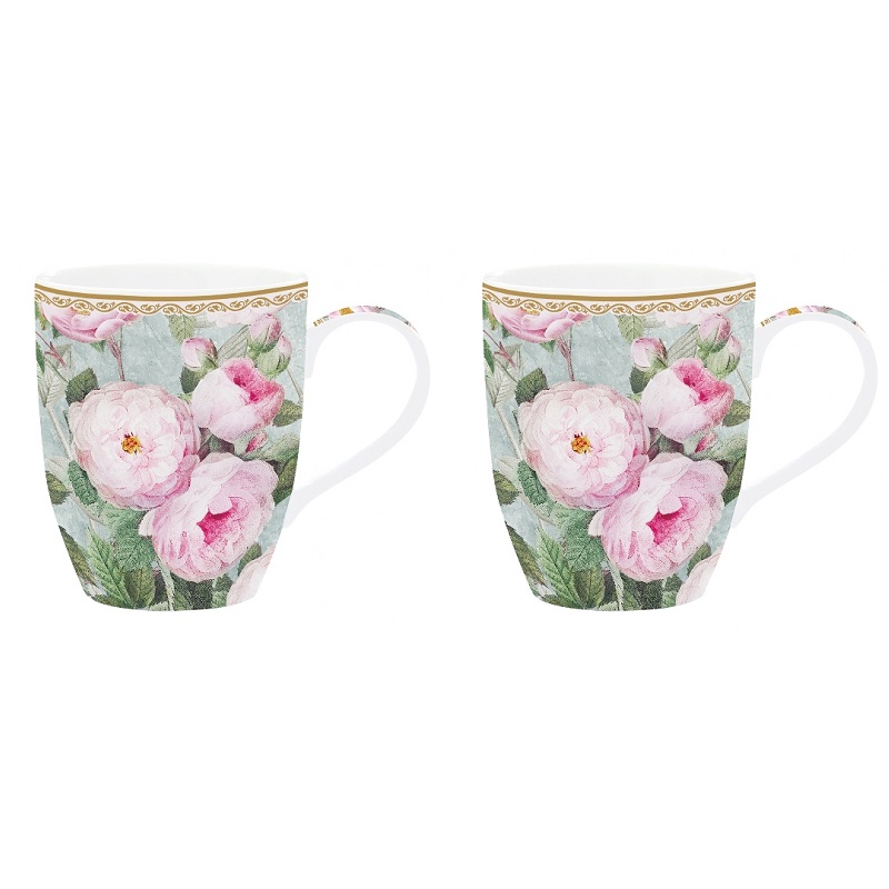Coffret 2 mugs en porcelaine fine 35 cl roses in bloom - easylife