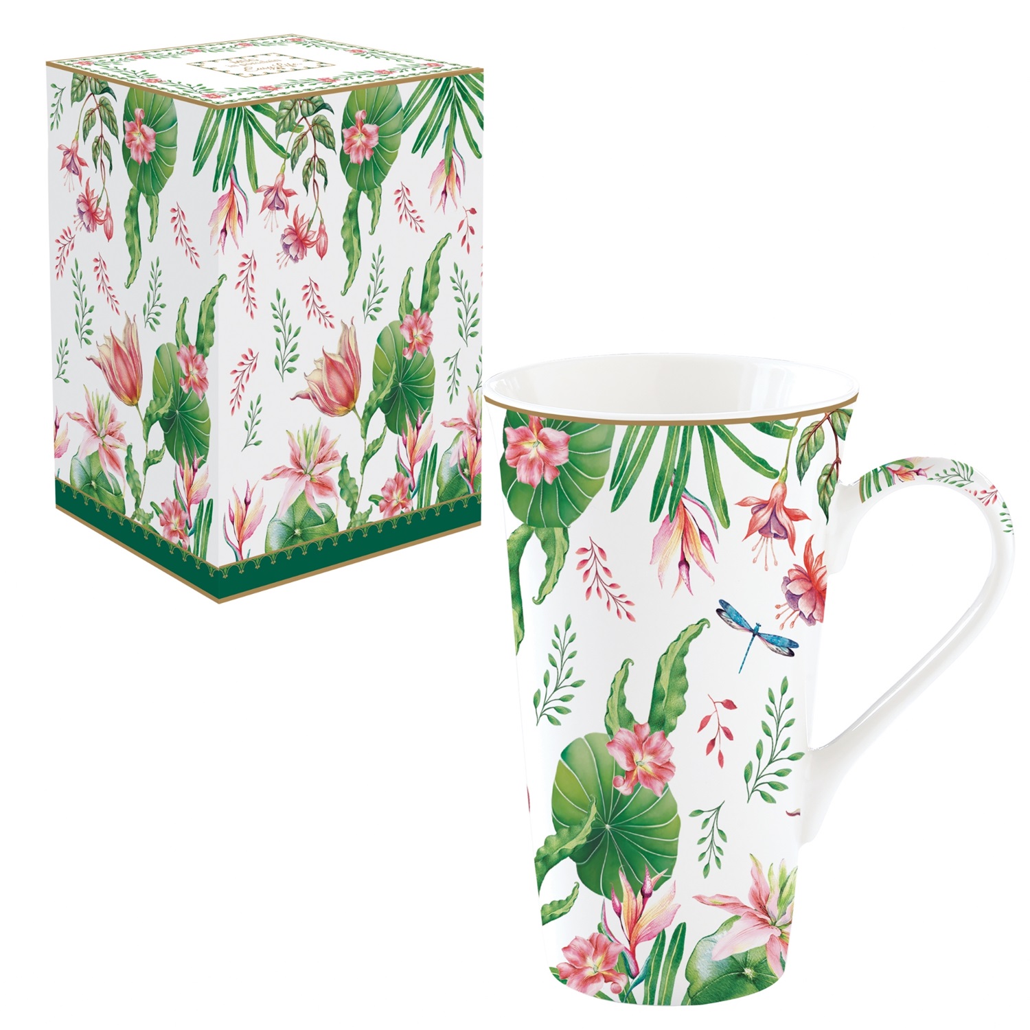 Coffret mug xxl en porcelaine 600 ml collection botanic chic - easylife