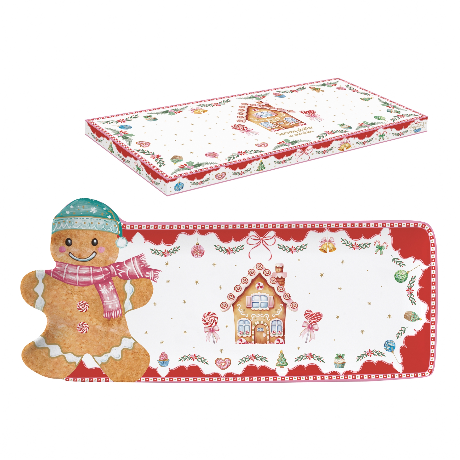 Sweet christmas, plat à cake en porcelaine 36 x 16 cm - easylife
