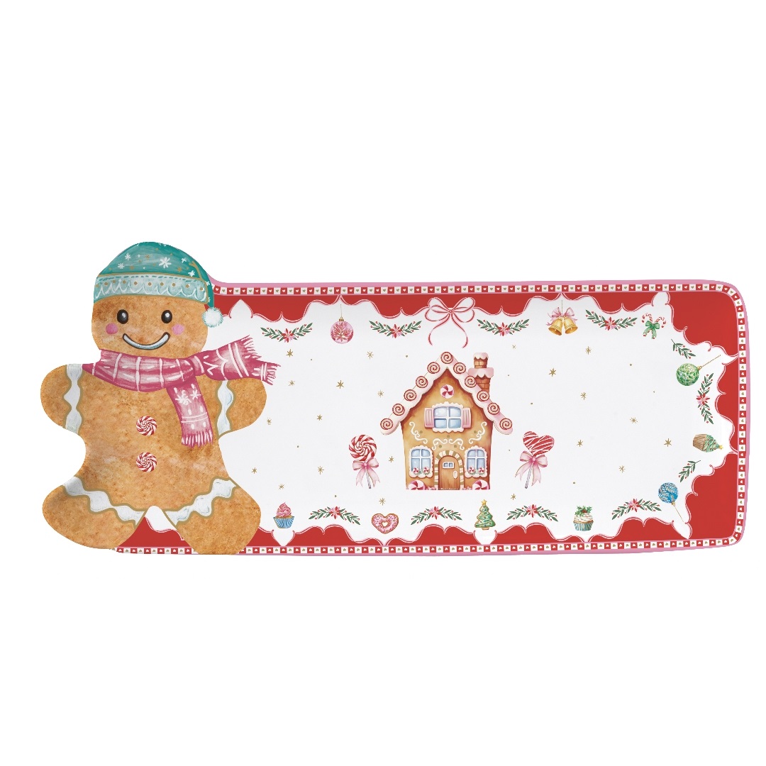 Sweet christmas, plat à cake en porcelaine 36 x 16 cm - easylife