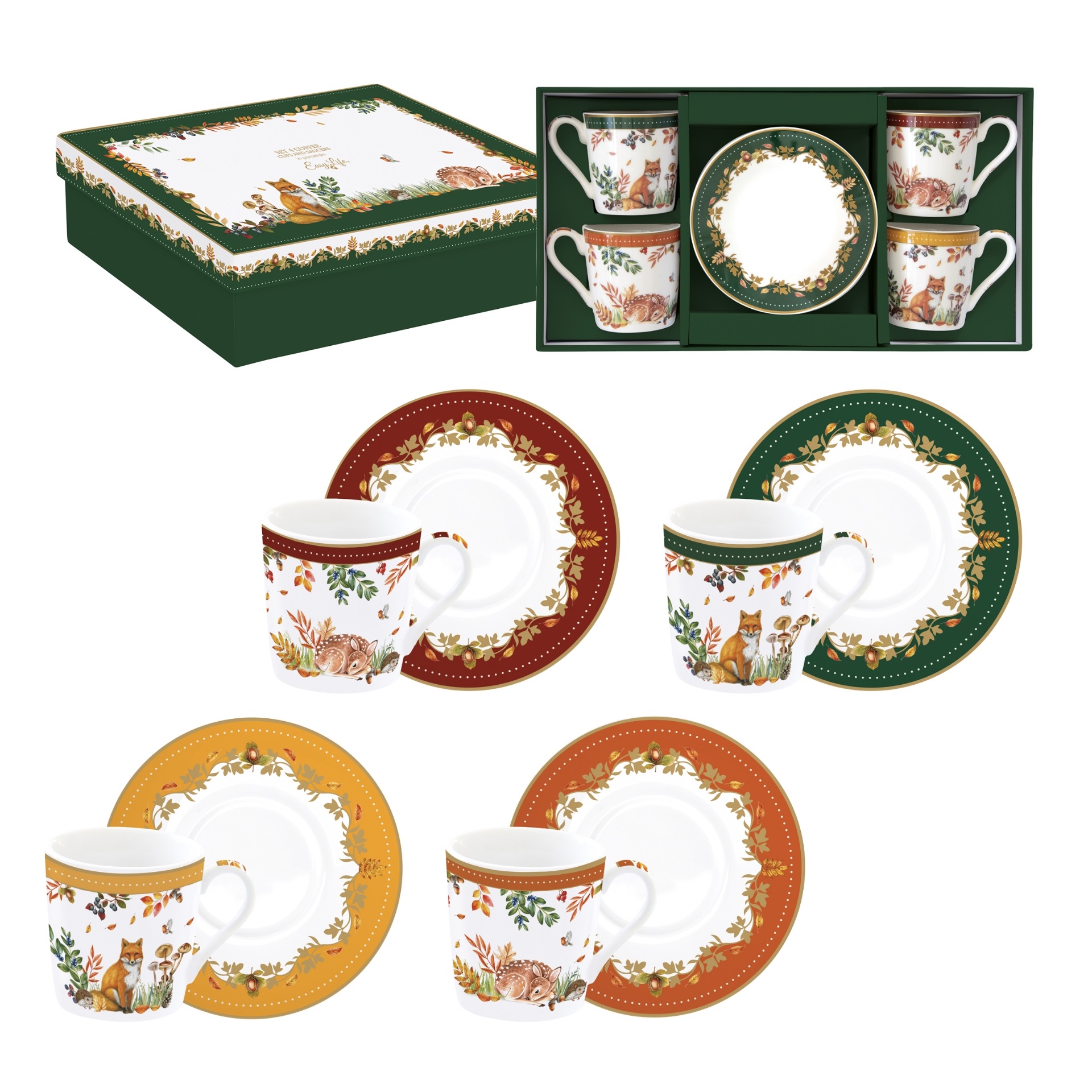 Forest dream, coffret cadeau 4 tasses à café en porcelaine - easylife