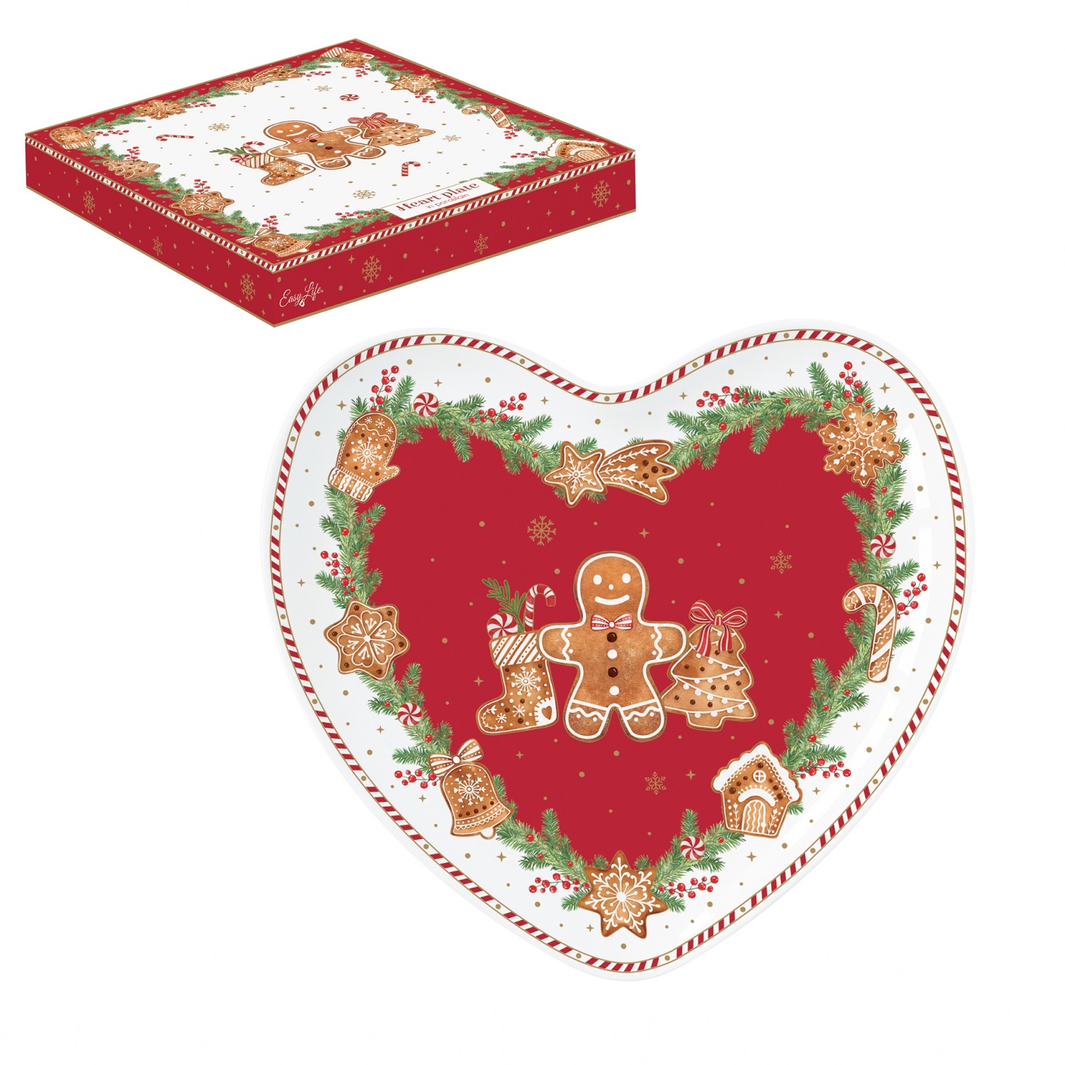 Assiette en porcelaine en forme de coeur 20x19 cm fancy gingerbread - easylife