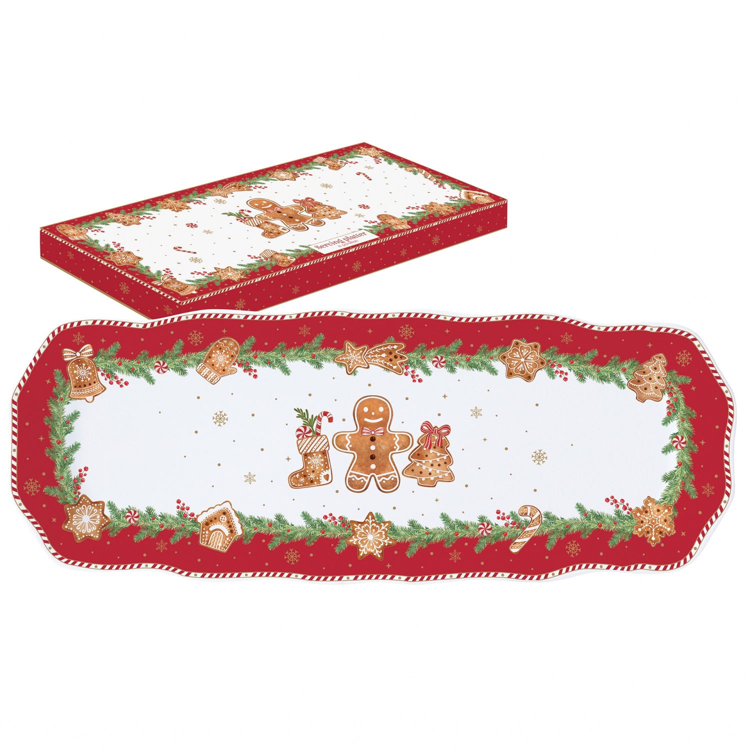 Coffret cadeau plat à cake en porcelaine 37 x 14 cm fancy gingerbread - easylife