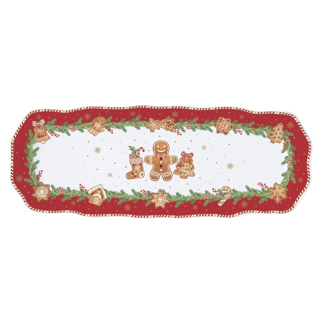 Coffret cadeau plat à cake en porcelaine 37 x 14 cm fancy gingerbread - easylife