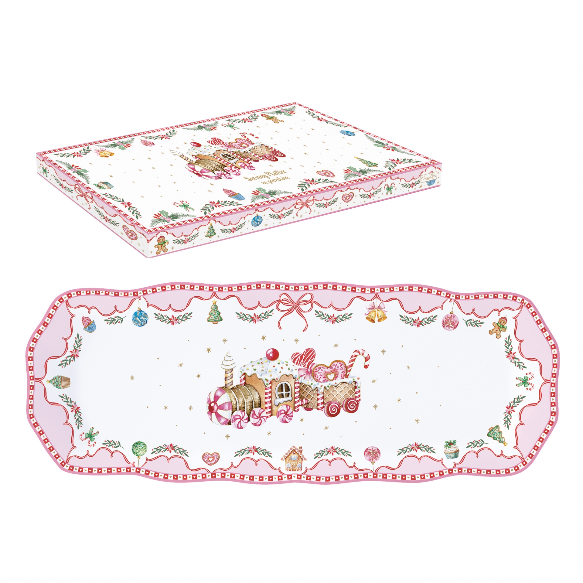 Sweet christmas, plat à cake en porcelaine 37 x 14 cm - easylife
