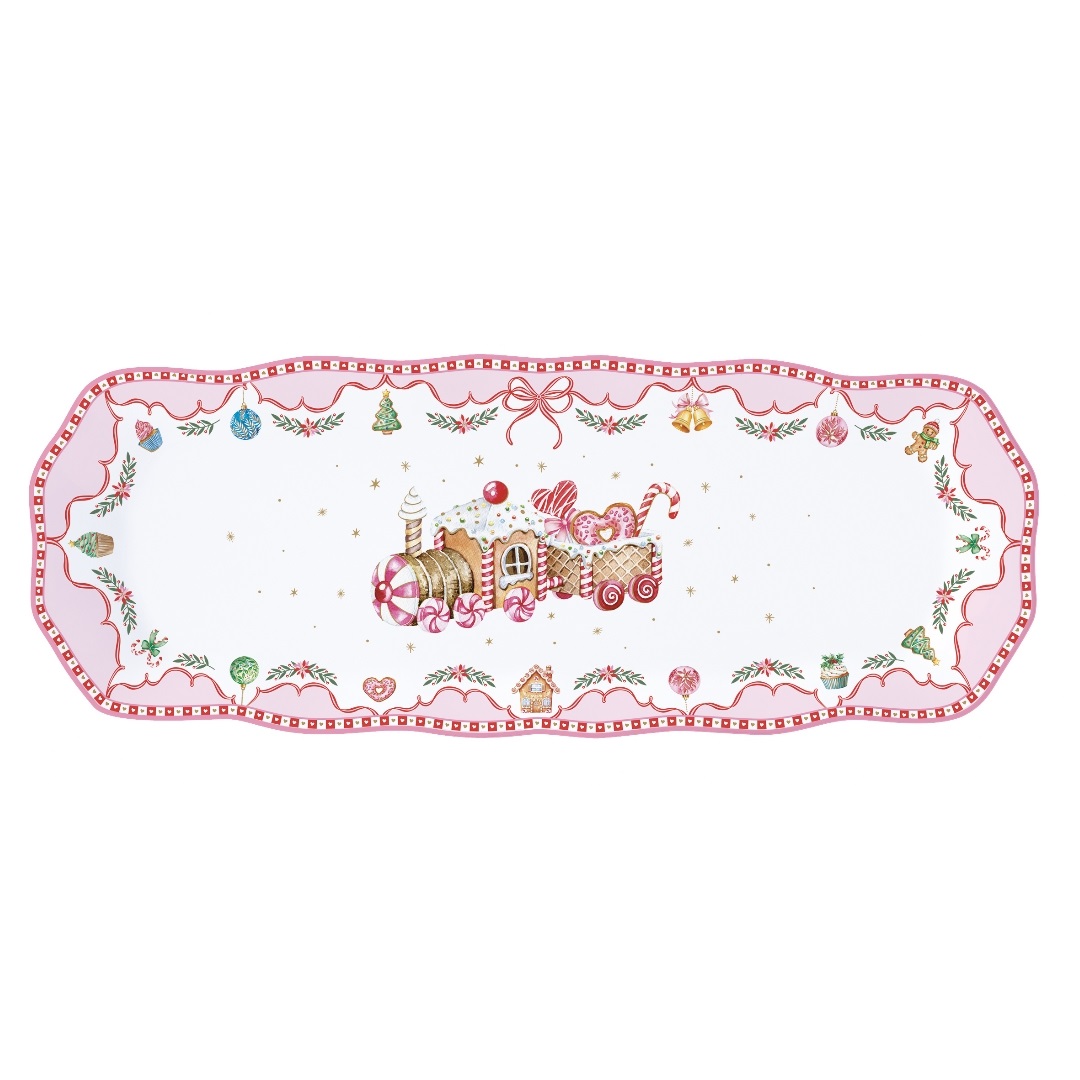 Sweet christmas, plat à cake en porcelaine 37 x 14 cm - easylife