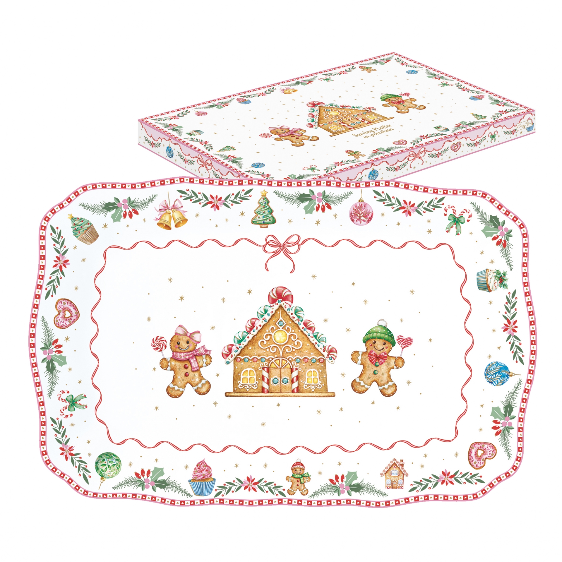 Sweet christmas, plat à gâteau rectangulaire en porcelaine 35 x 23 cm - easylife