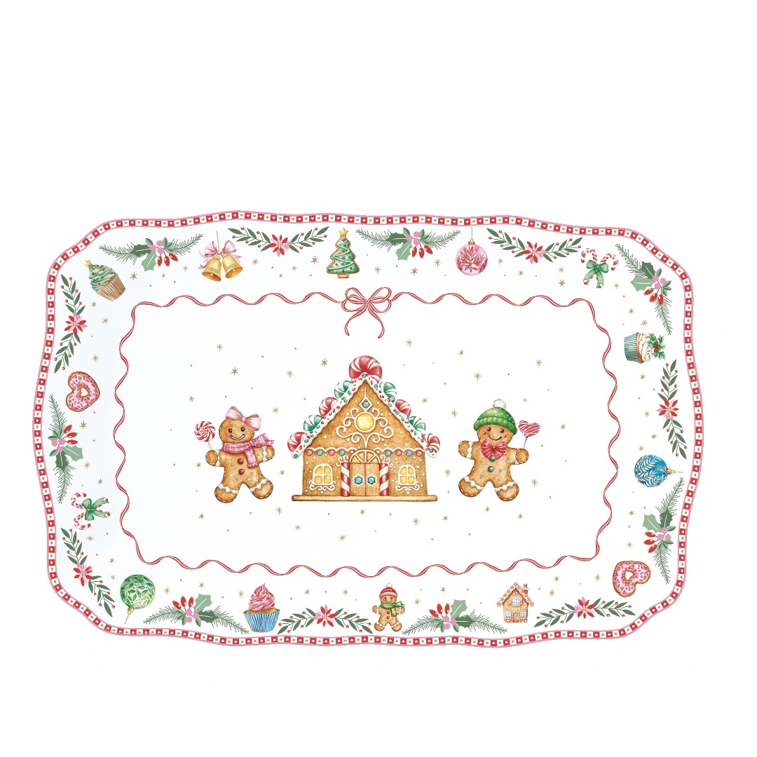 Sweet christmas, plat à gâteau rectangulaire en porcelaine 35 x 23 cm - easylife
