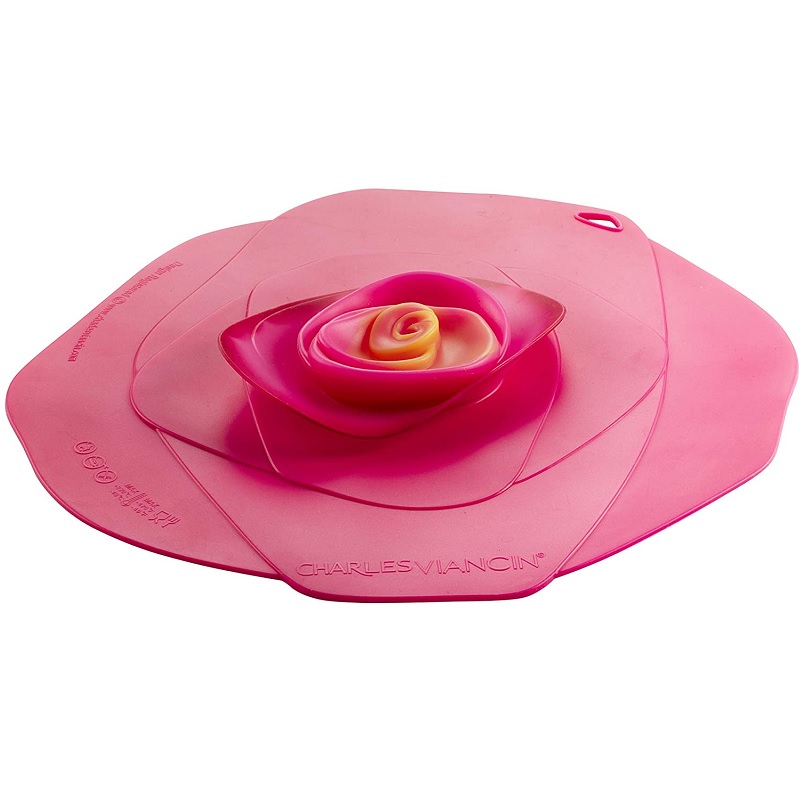 Couvercle hermetique en silicone decor rose fuchsia 28 cm - charles viancin