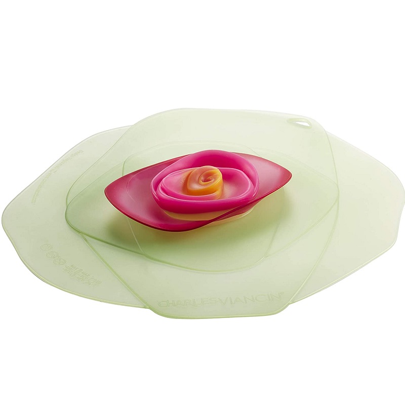 Couvercle hermetique en silicone decor rose vert fuchsia 20 cm - charles viancin