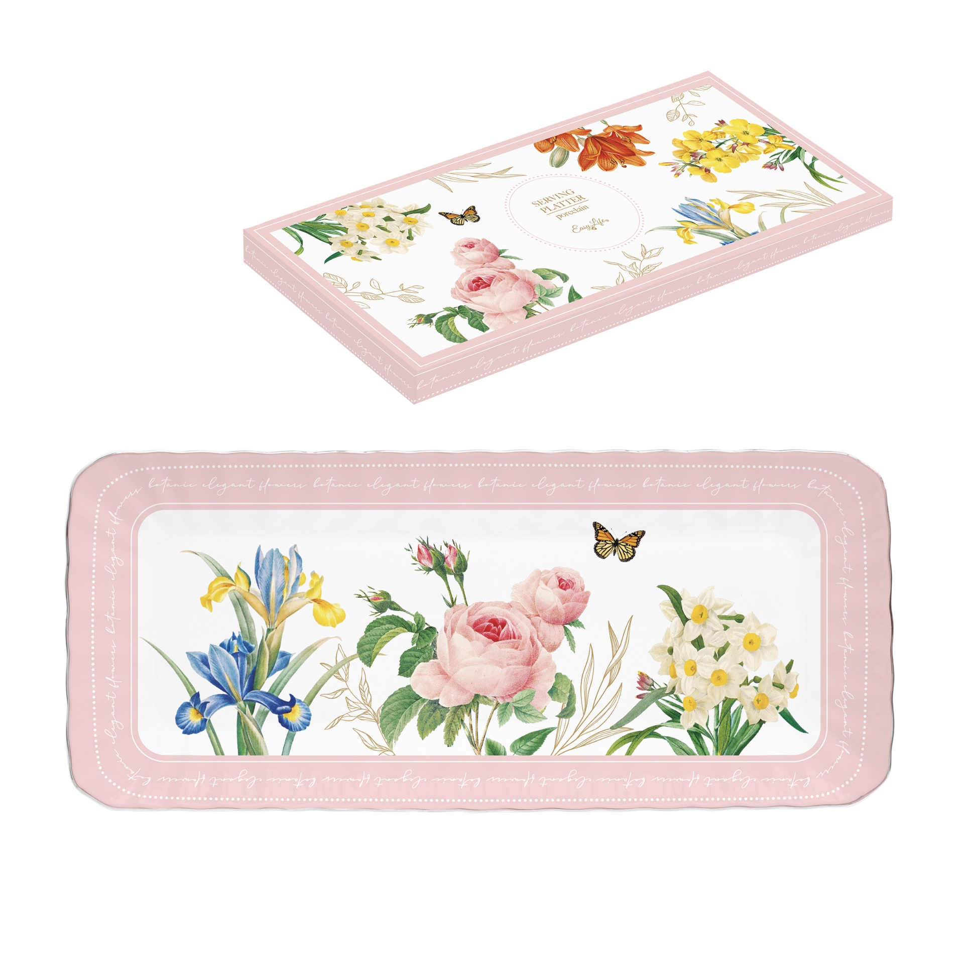 Royal blossom - plat à cake en porcelaine en boite cadeau 36 x 16 cm - easylife