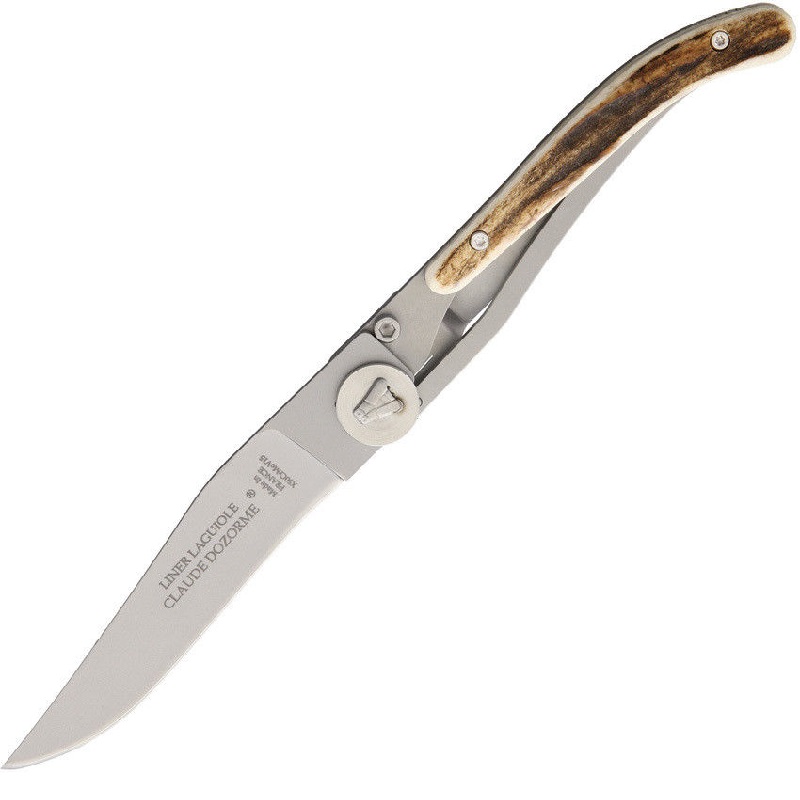 Couteau de poche liner lock grand modele 11 cm manche bois de cerf - claude dozorme 