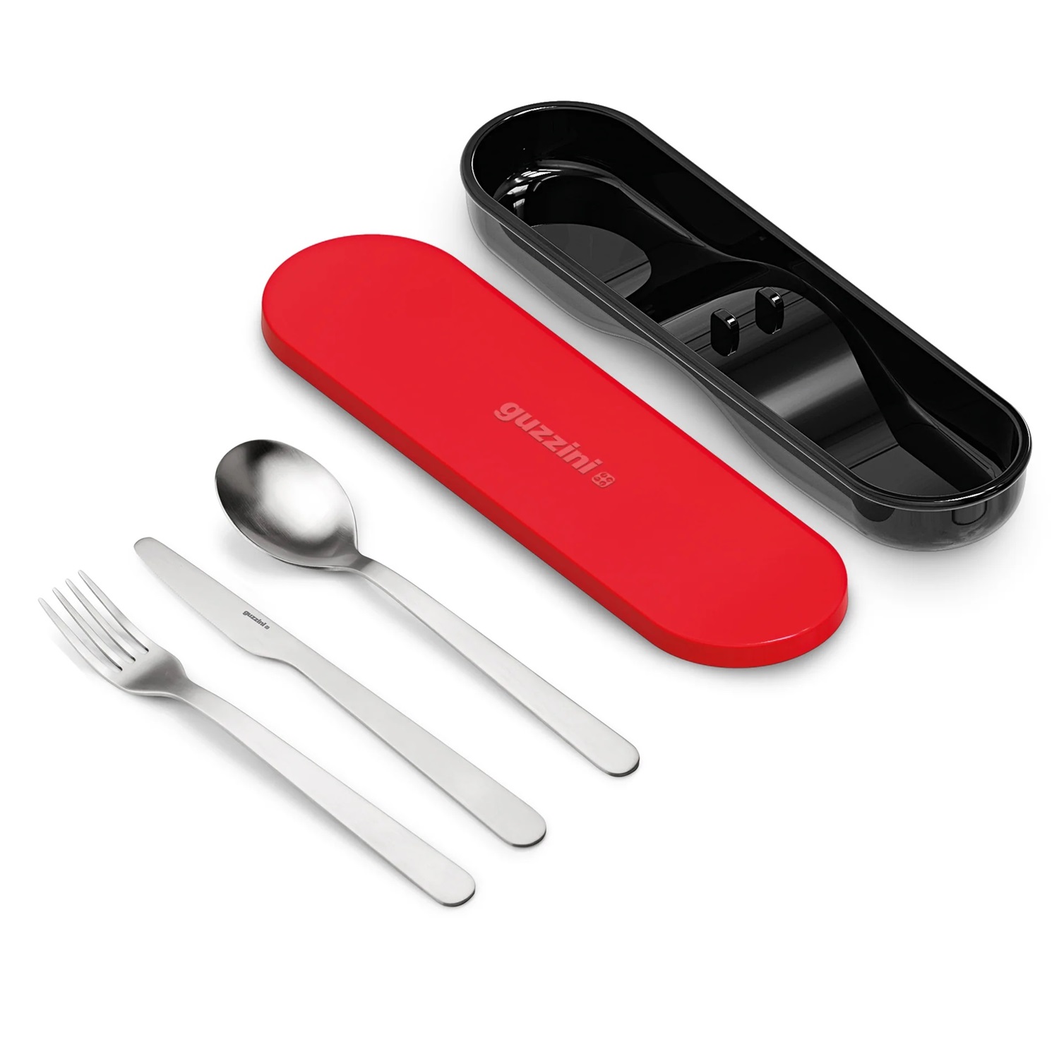 Set de 3 couverts nomade en inox boite rouge - guzzini