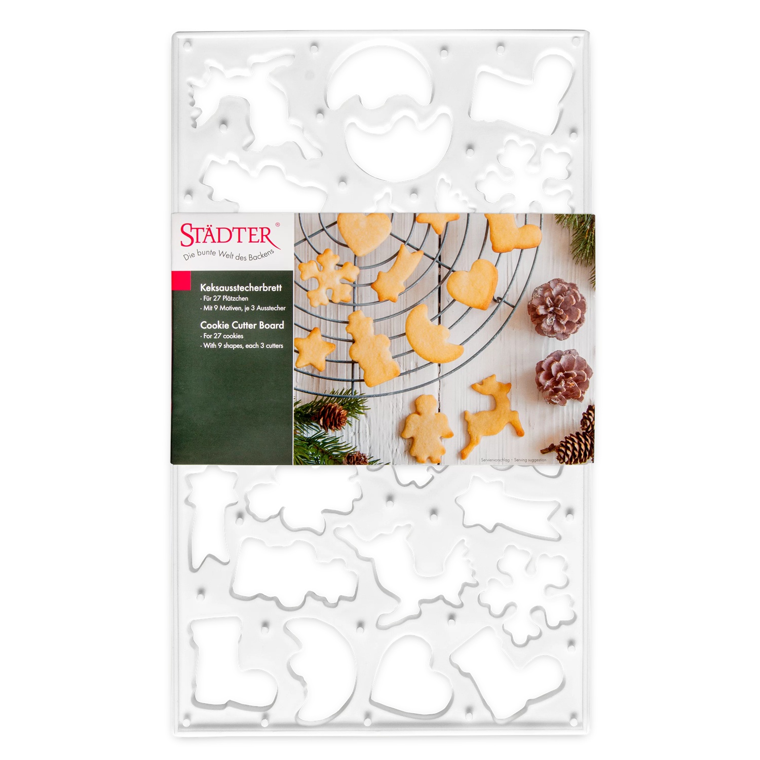 Planche emporte-pièces 9 motifs différents - 27 biscuits - 37 x 22 cm - stadter