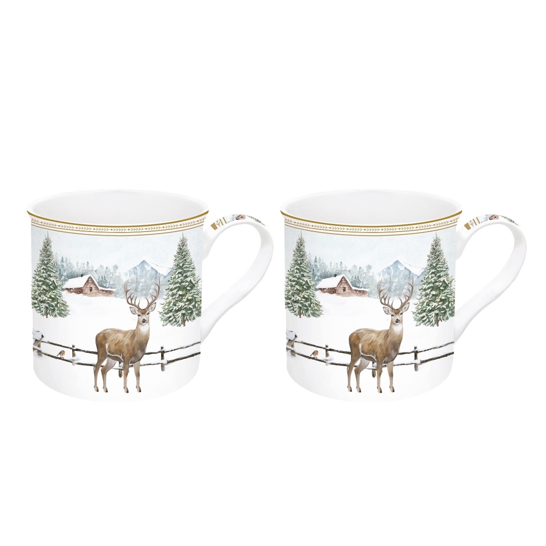 White forest, coffret cadeau 2 mugs en porcelaine 300 ml - easylife